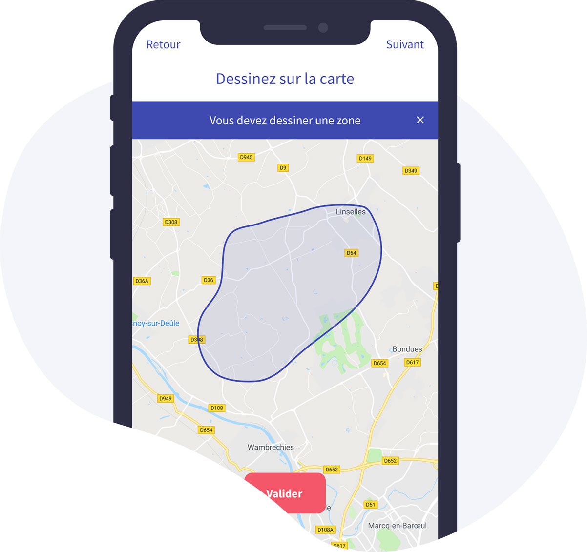 Écran de smartphone sur l'écran de géolocalisation